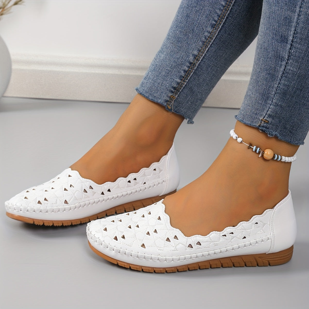 Women's White Faux Cover Slip-On Flat Shoes Casual Formal All-Season