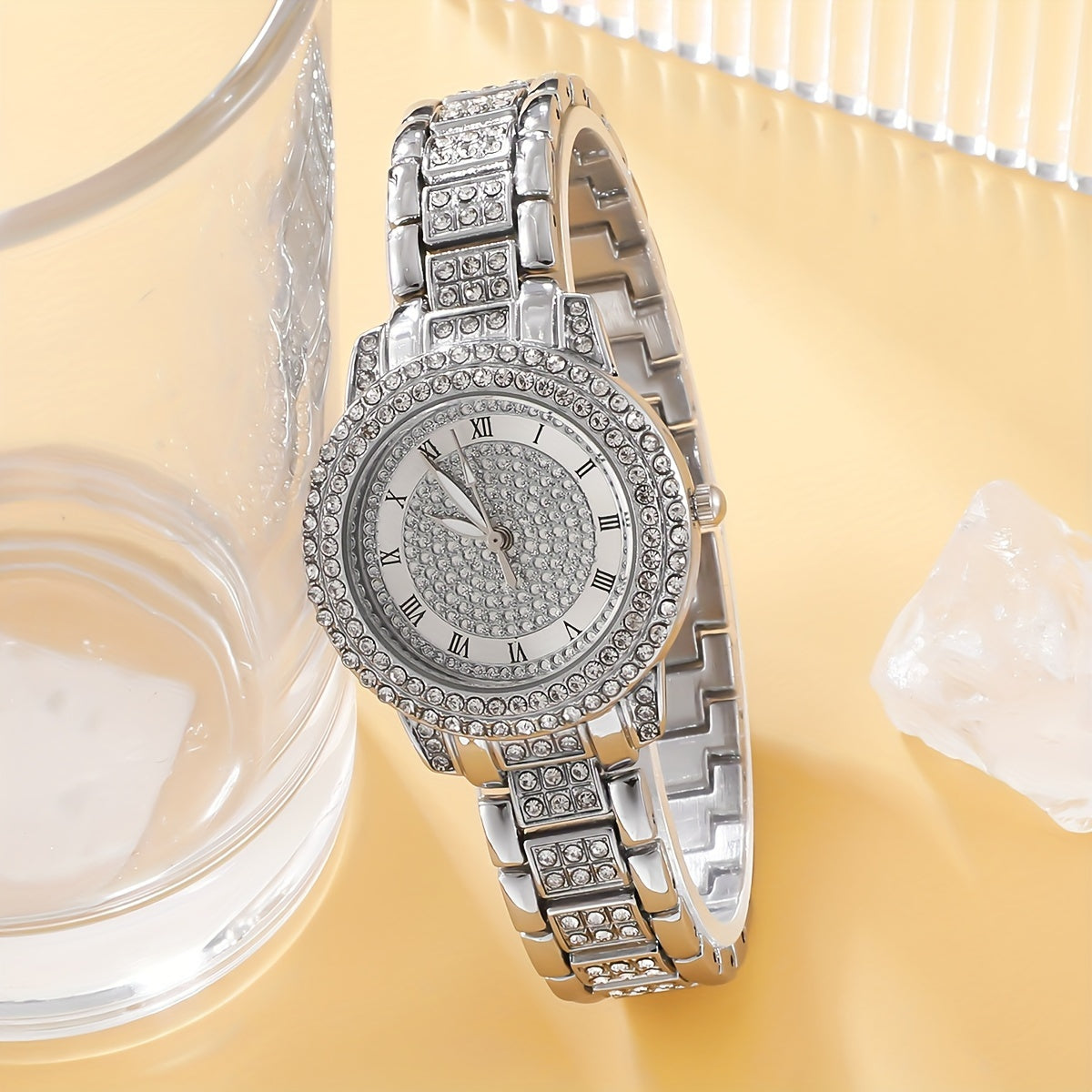 Set of 6 Women's Luxury Rhinestone Quartz Watches with Roman Dial and Heart Jewelry