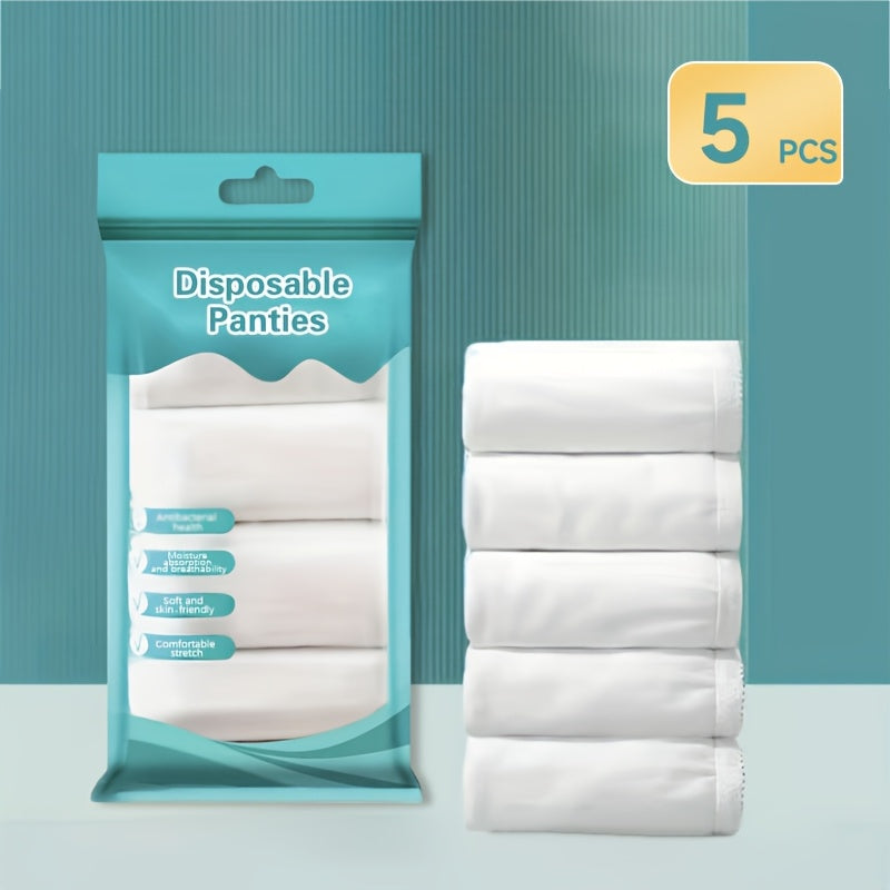 Women’s Disposable Postpartum Underwear Soft Breathable Maternity Shorts, Light Beige, 5 Pack