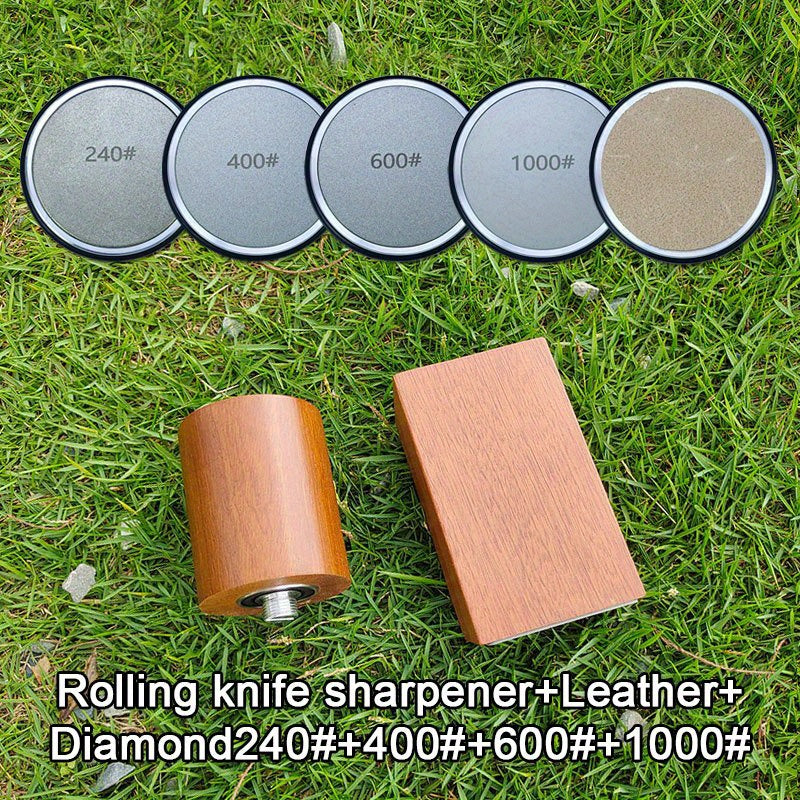 User-friendly rolling knife sharpener kit with dual angle sharpening corundum stone metal construction