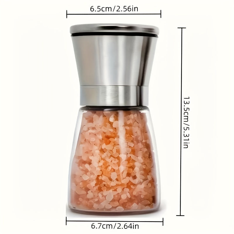 Stainless Steel Glass Manual Pepper Grinder Refillable Salt Mill Adjustable