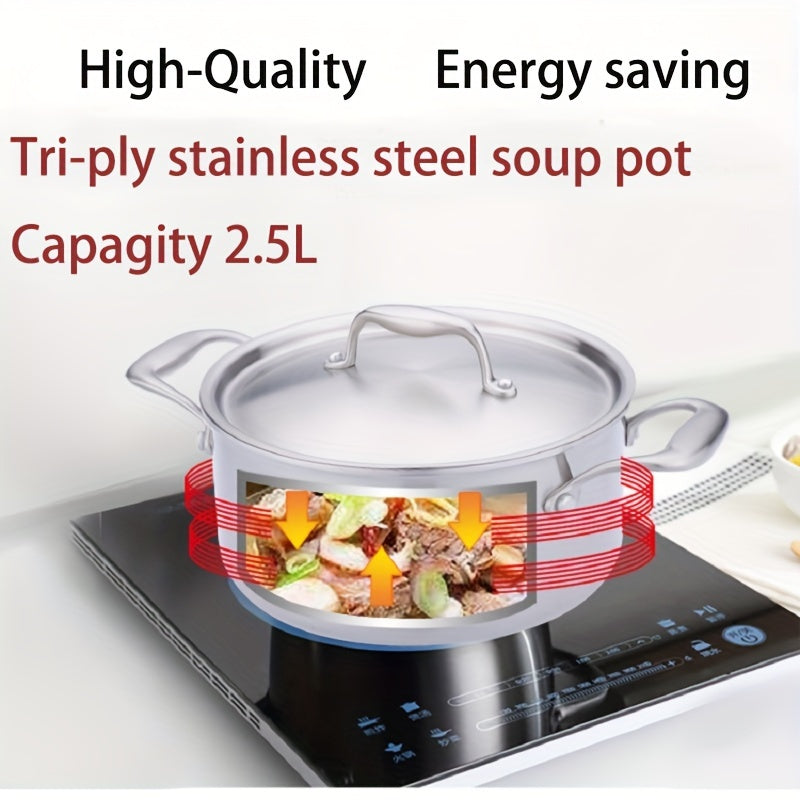 2.5L Tri-Ply Stainless Steel Soup Pot Induction Compatible Durable Cookware