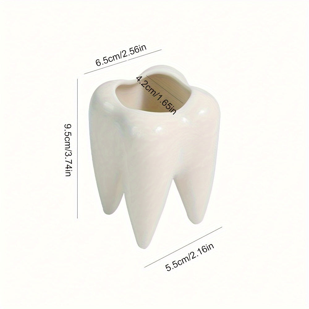 Ceramic Tooth-Shaped Pen Holder and Succulent Pot Rotates 360° Desk Organizer for Home Office