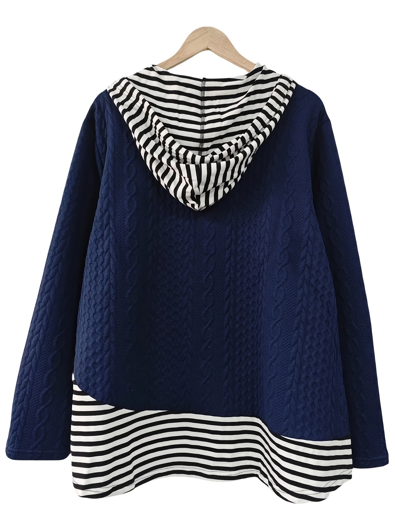 Plus Size Striped Hoodie with Drawstring Long Sleeve Casual Clothing