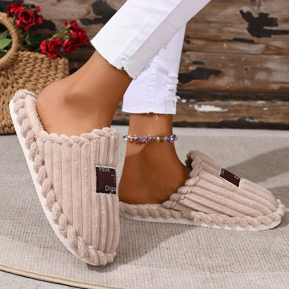 Women’s Faux Fur Slippers with Non-Slip EVA Sole, All-Season, 5 Colors