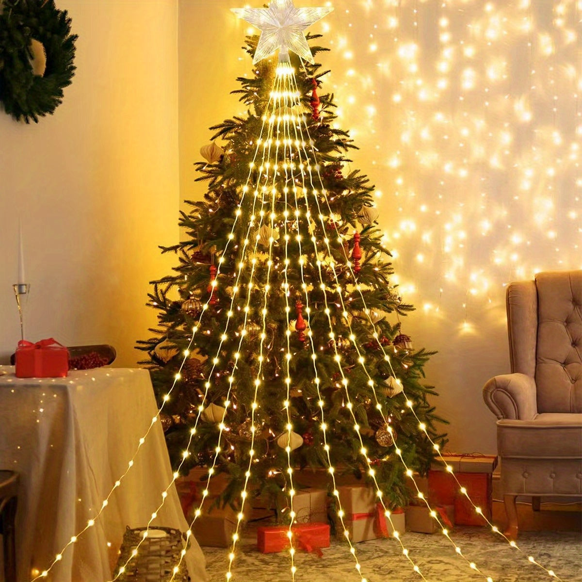 1pc Star Hanging Tree String Lights Battery Operated Fairy String Light for Christmas Wedding Party Living Room Decor