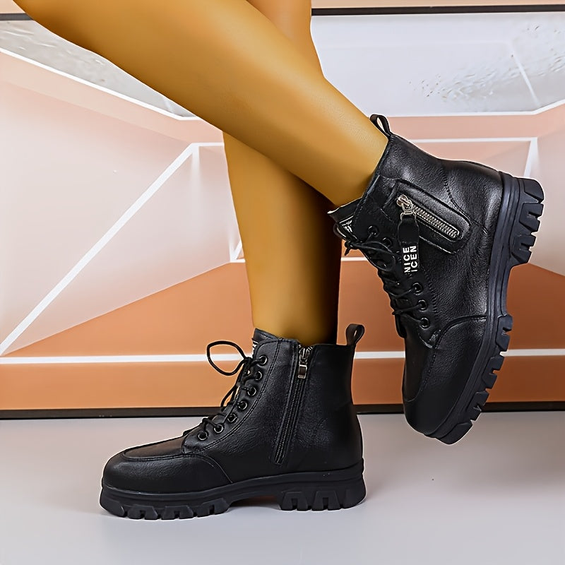 Women's Snow Boots with Platform Sole Waterproof Slip-Resistant Black