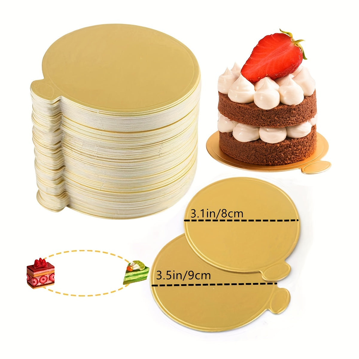 Round Cake Boards 50/100pcs Golden Cardboard Mini Cake Bases for Desserts and Party Displays