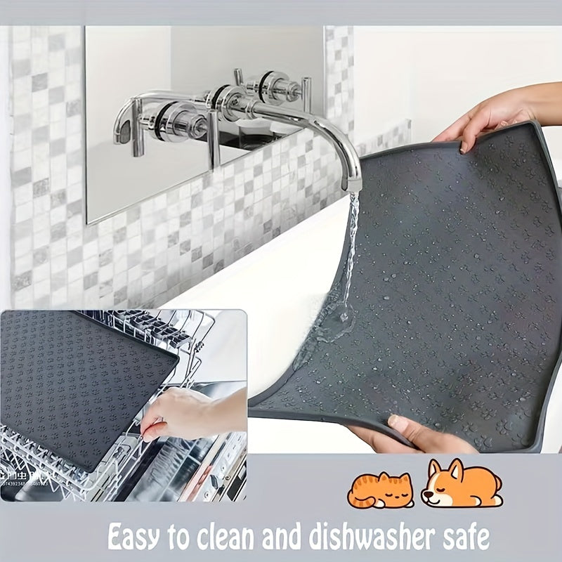 Silicone Pet Food Mat with Raised Edge for Cats Waterproof Leak-Proof Foldable