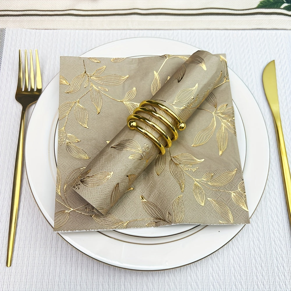Set of 20 Gold Leaf Pattern Disposable Napkins 33cm Square for Weddings Parties