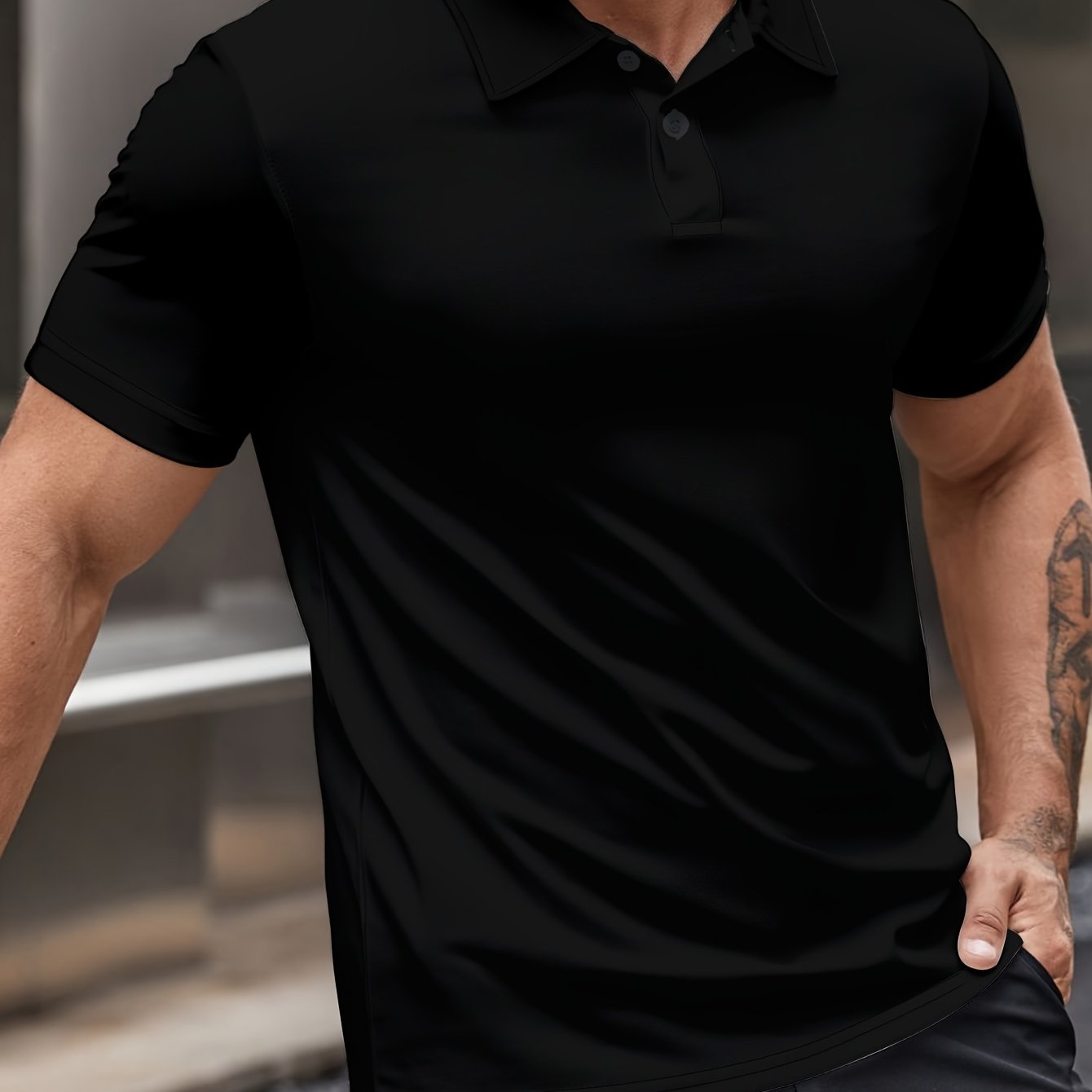 Camisa de manga corta para hombre en poliéster casual en negro, gris y blanco