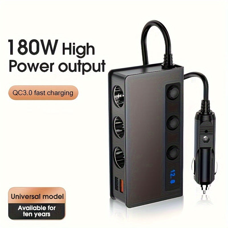 Cargador de coche de alta potencia con puertos USB y pantalla de voltaje