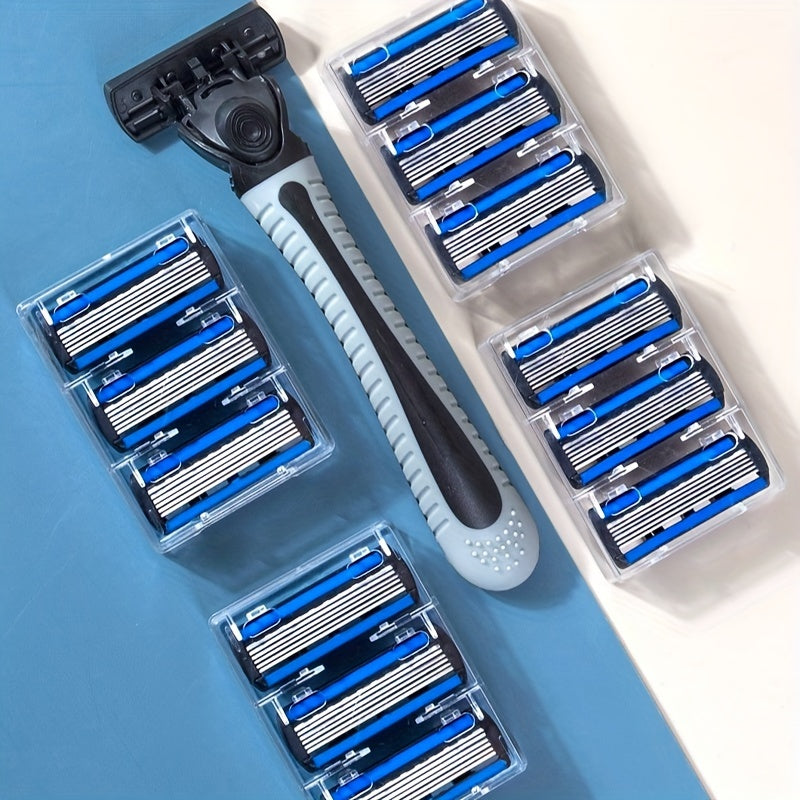 Men's Safety Razor Set with Stainless Steel Handle and Replaceable Blades for Beard and Mustache