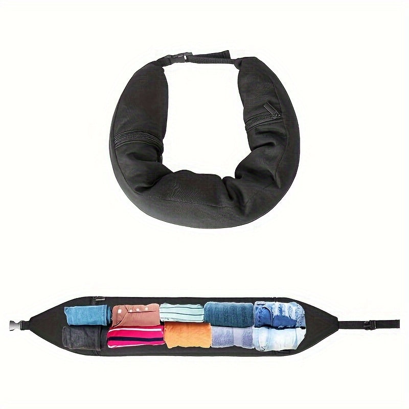 Portable 3-in-1 Neck Pillow with Clothes Storage Soft Knitted Polyester