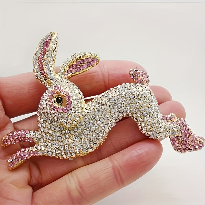 Animal-Shaped Alloy Rabbit Brooch Pin with Rhinestones for Women