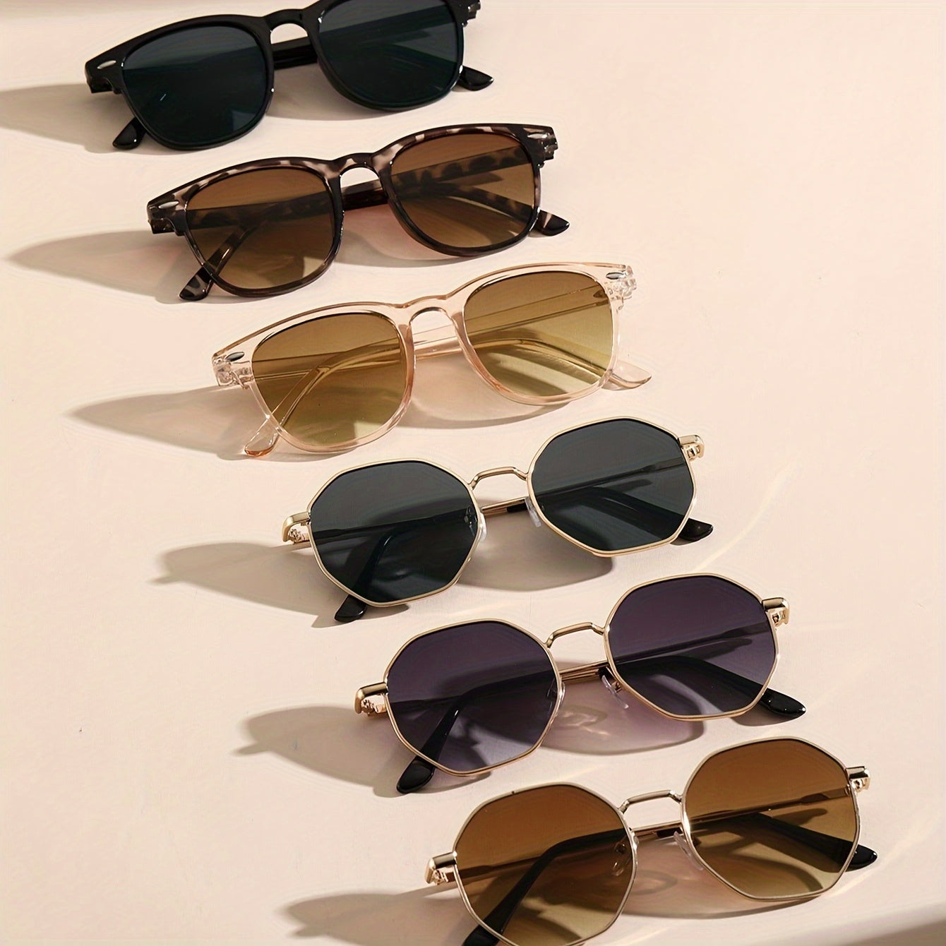 Женские очки 6-штук геометрические металлические оправы с антибликовыми линзами для повседневной носки