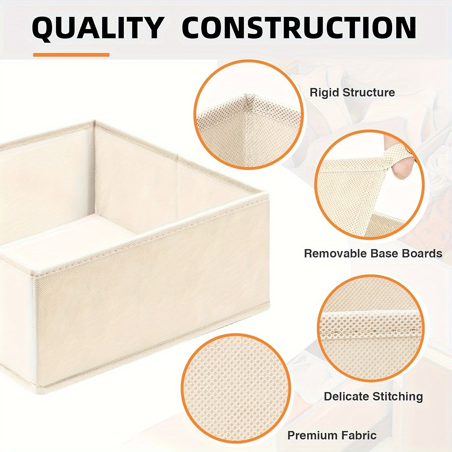 12-Piece Cloth Drawer Organizer Non-Woven Fabric Zipper Beige for Socks Bras Towels