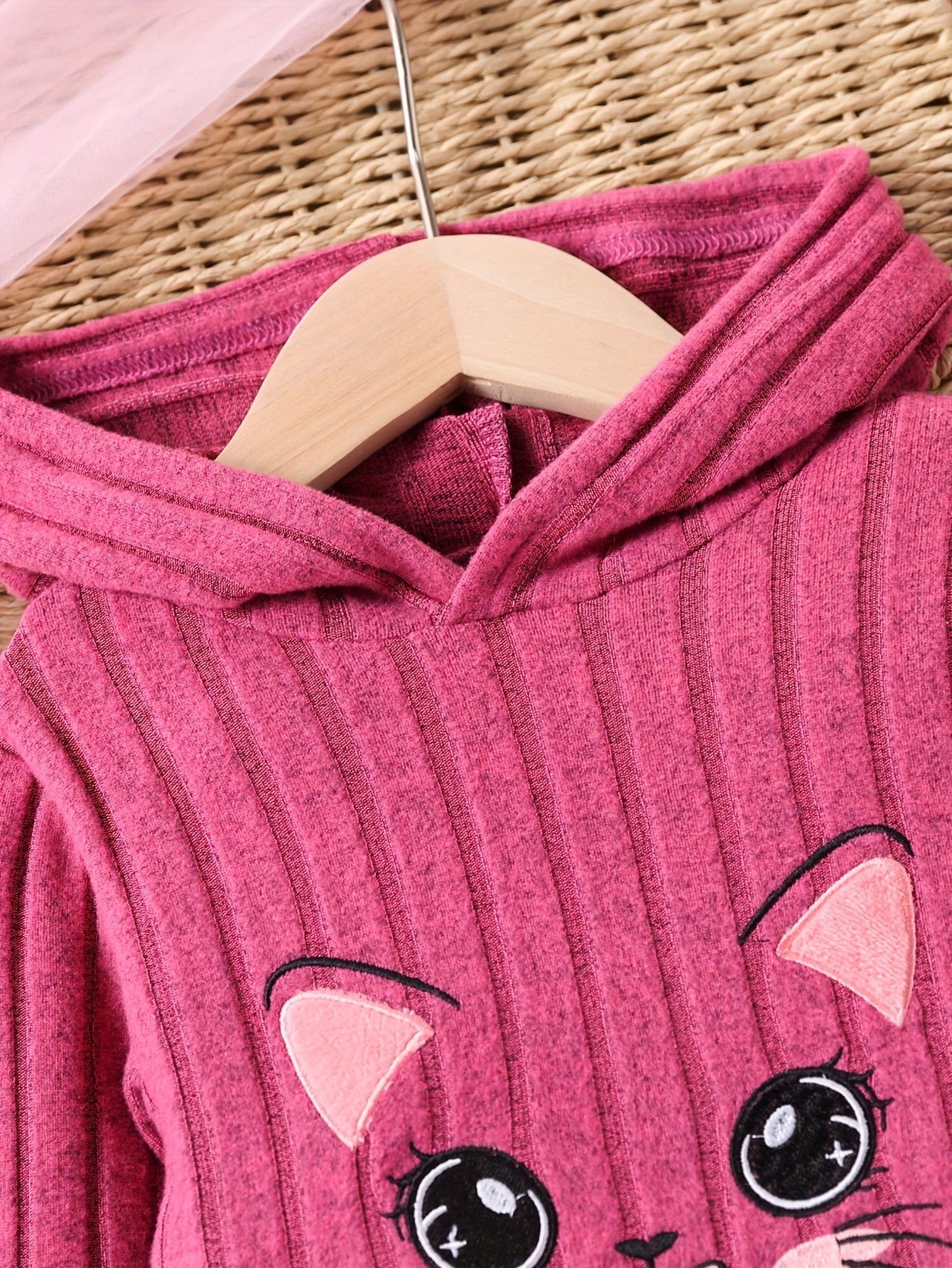 Kids' Cat Print Hooded Top and Soft Pants Set in High Stretch Polyester Knit for Kids 12 and Under