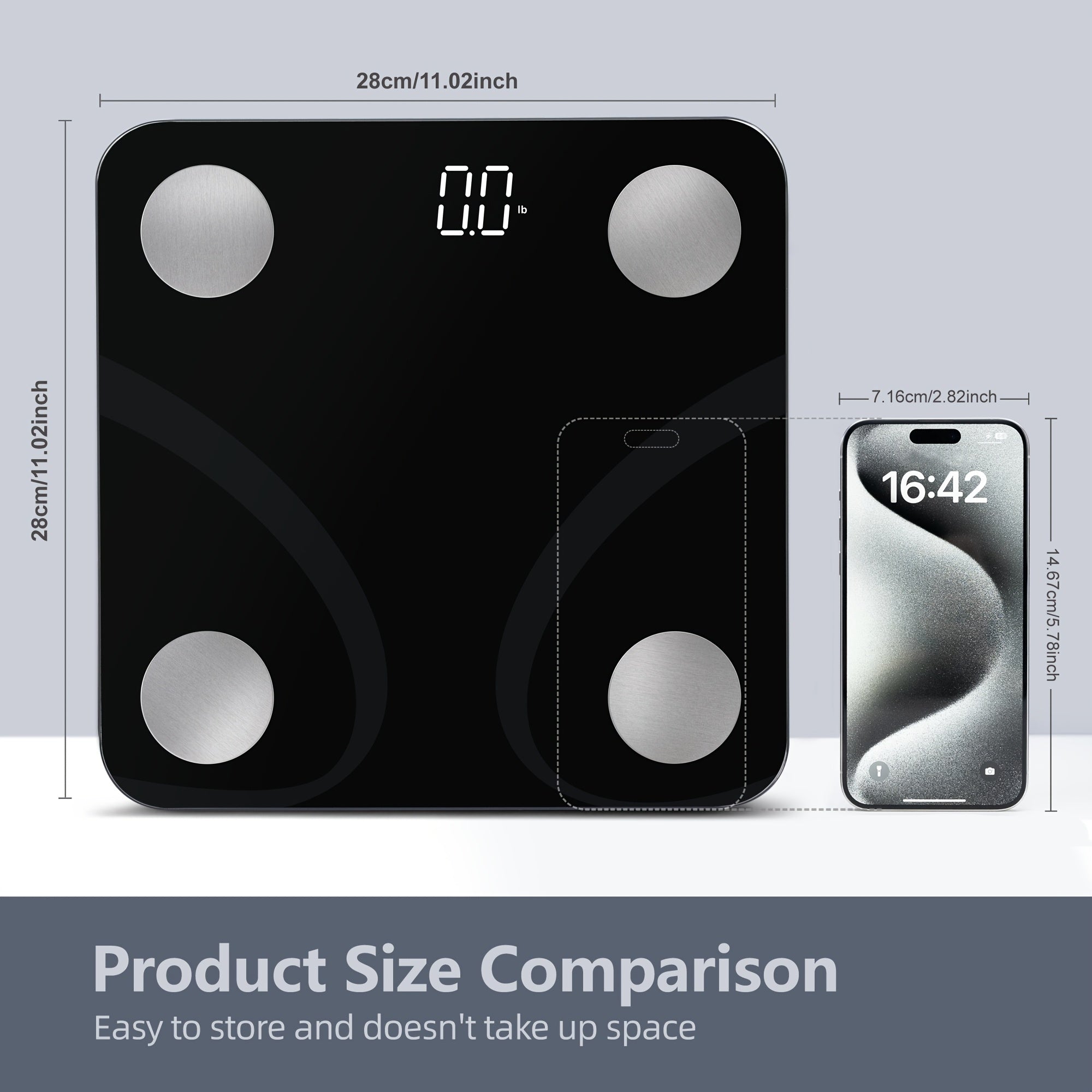 Qora rangda 181.44 KG sig‘imi, BMI kuzatuvi va ilova bilan sinxronlash imkoniyatiga ega aqlli skala (batareyalar kiritilmagan).