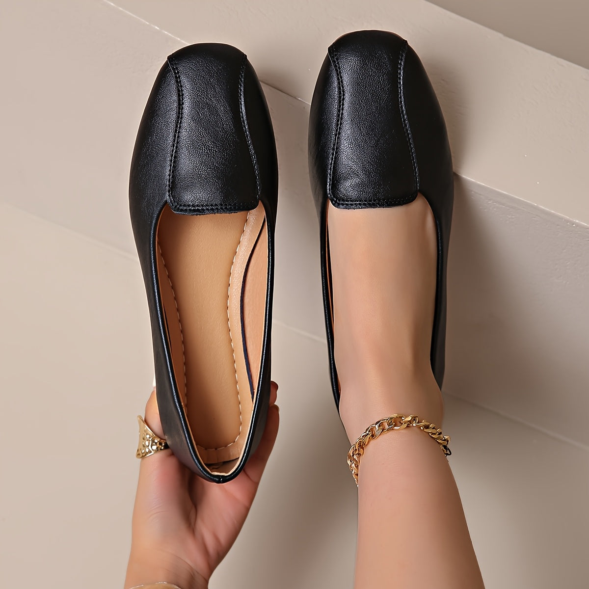 Women's Vintage Sequin Slip-On Shoes Polyurethane Upper Square Toe All Season