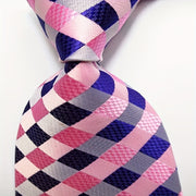 Men's Jacquard Woven Necktie Set Pink Yellow Black Plaid 8.99 cm