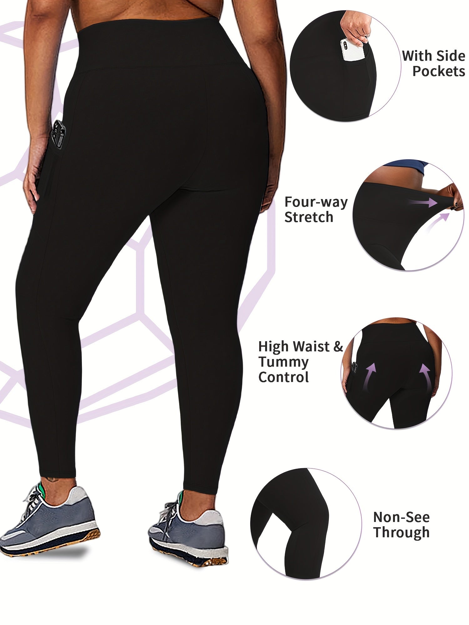 Plus Size Women Leggings High Waisted Tummy Control Black Workout Yoga Pants