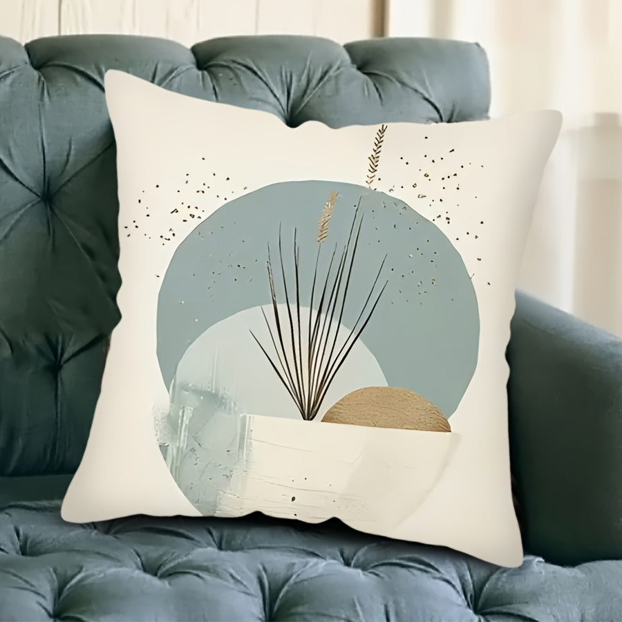 Funda de cojín de estilo bohemio 44.96x44.96 cm, eucalipto abstracto, geométrico, tejido de poliéster decorativo