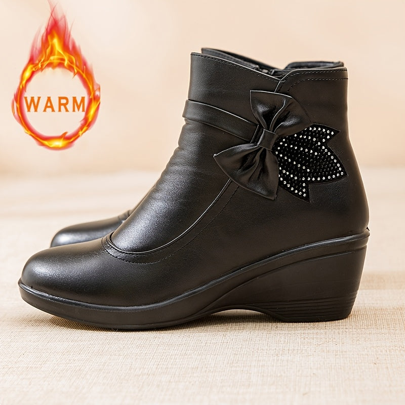 Women's Ankle Microfiber Dress Boots Winter Warm Block Heel Zipper