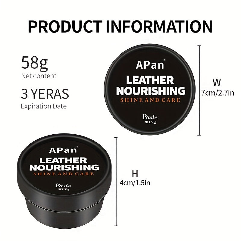 Leather Nourishing Shine and Care Paste 58g for Car Interiors Furniture Shoes Boots Bags