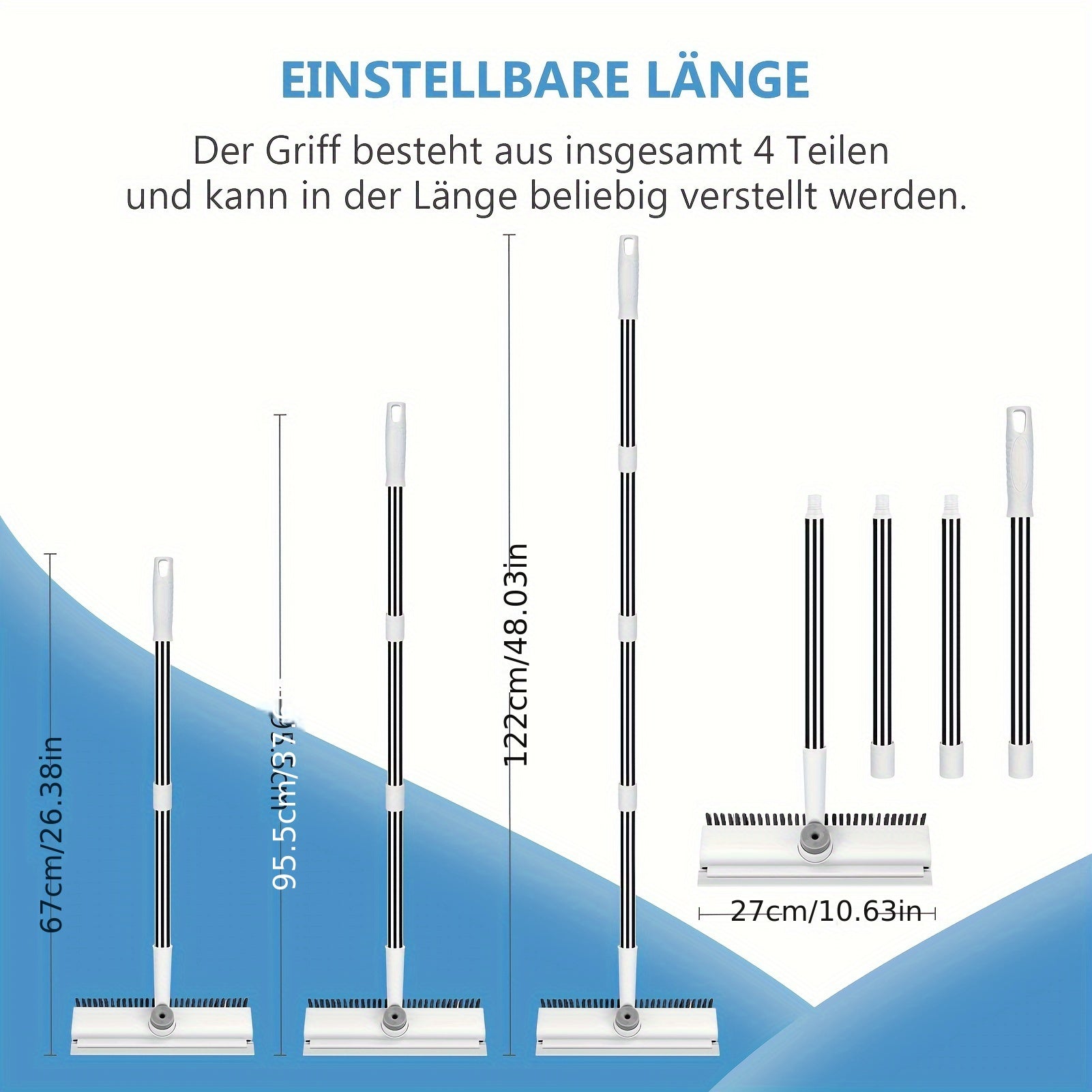 Uzoqroq cho'ziladigan pol tozalash cho'tkasi, zanglamaydigan po'latdan yasalgan tutqichi - hammom, oshxona, patio va plitka yuzalarini tozalash uchun mukammal.