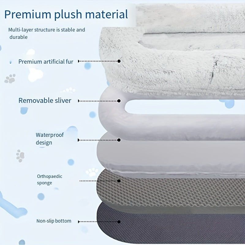 Oval-Shaped Plush Dog and Human Bed Gray Non-Slip Washable Cozy Sofa