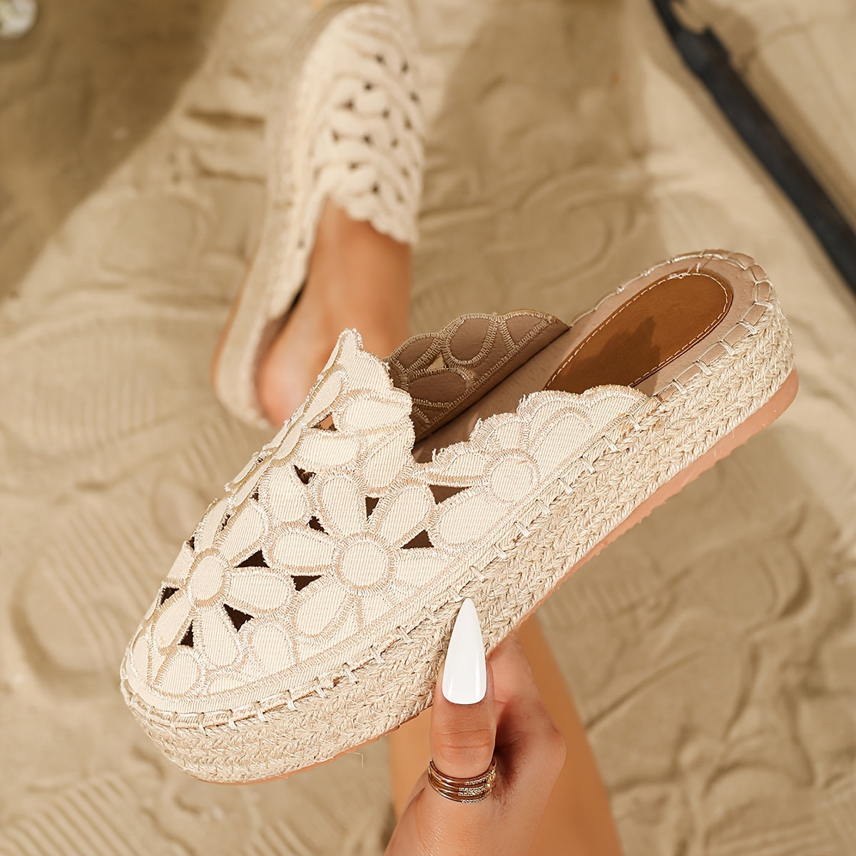 Women's Floral Embroidered Espadrille Sandals Summer Beach Shoes Slip-On