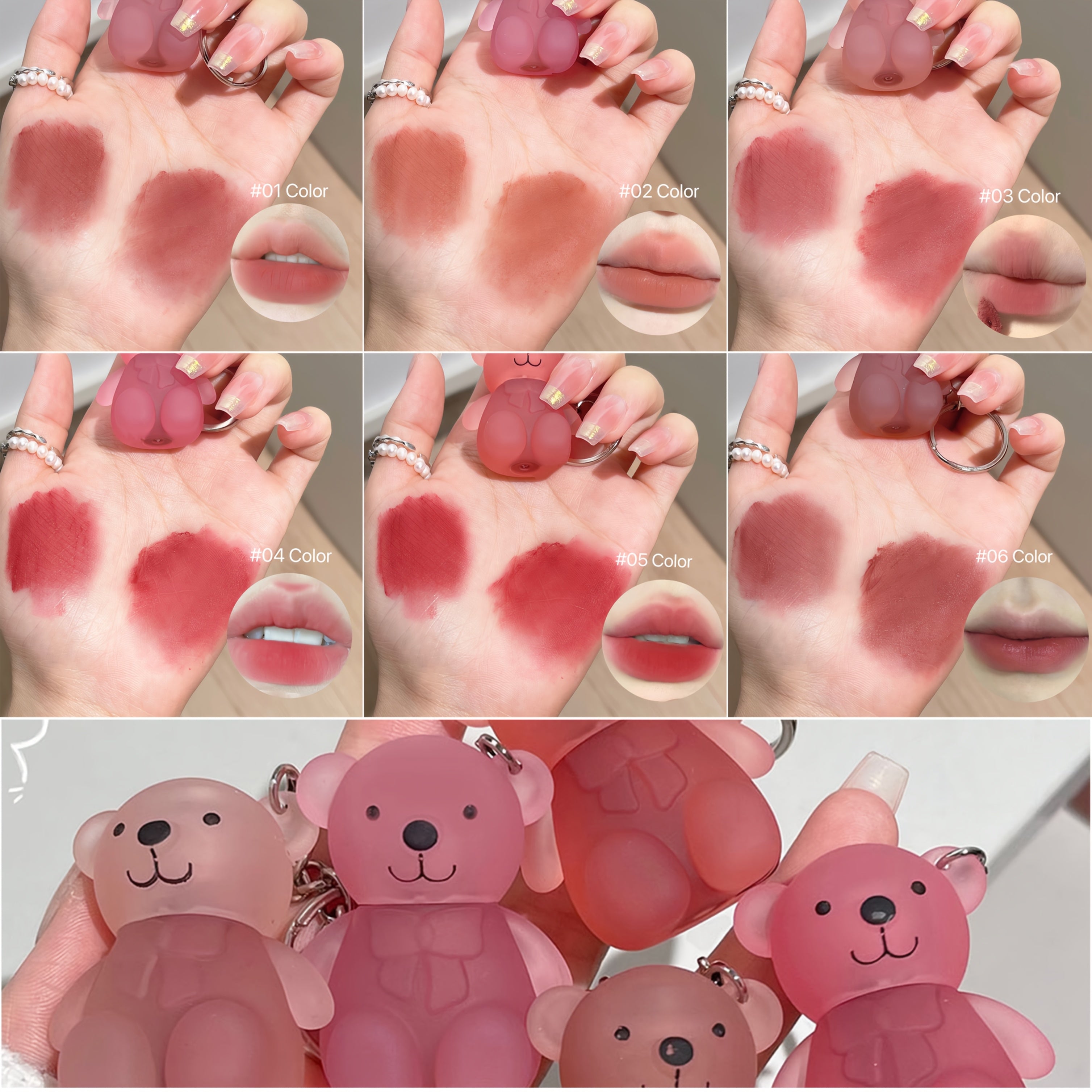 Cute Bear Velvet Lip Mousse for Women Moisturizing Soft Matte Berry Shades