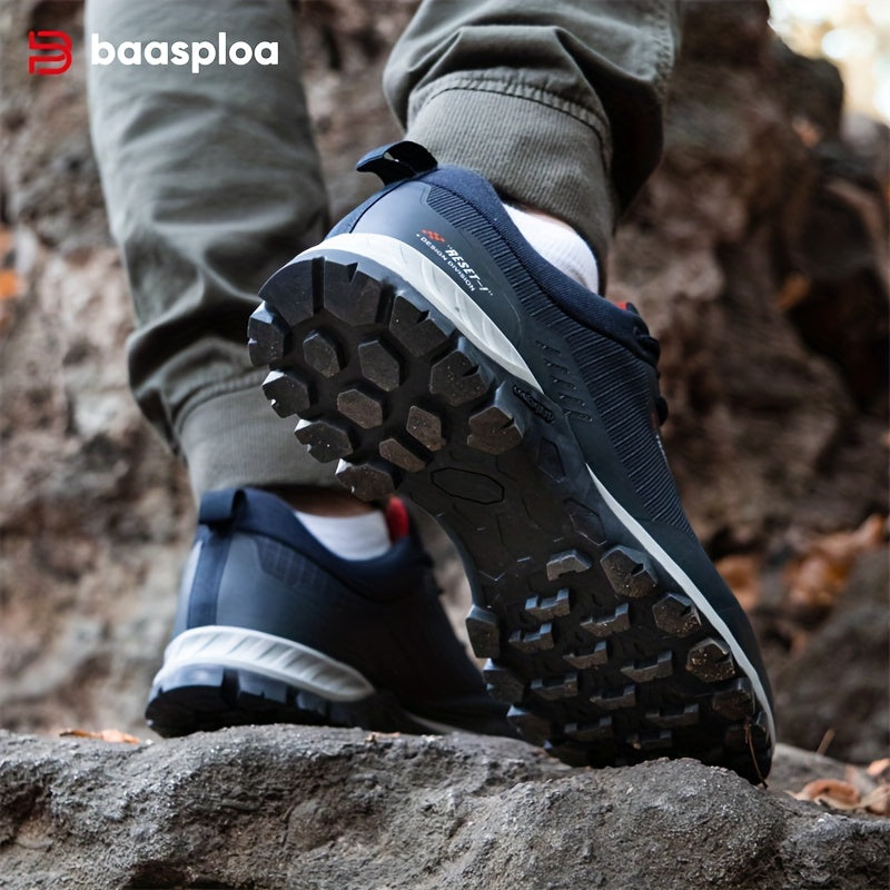 Men's Low-Top Waterproof Hiking Shoes in Black and Red with Anti-Slip Sole