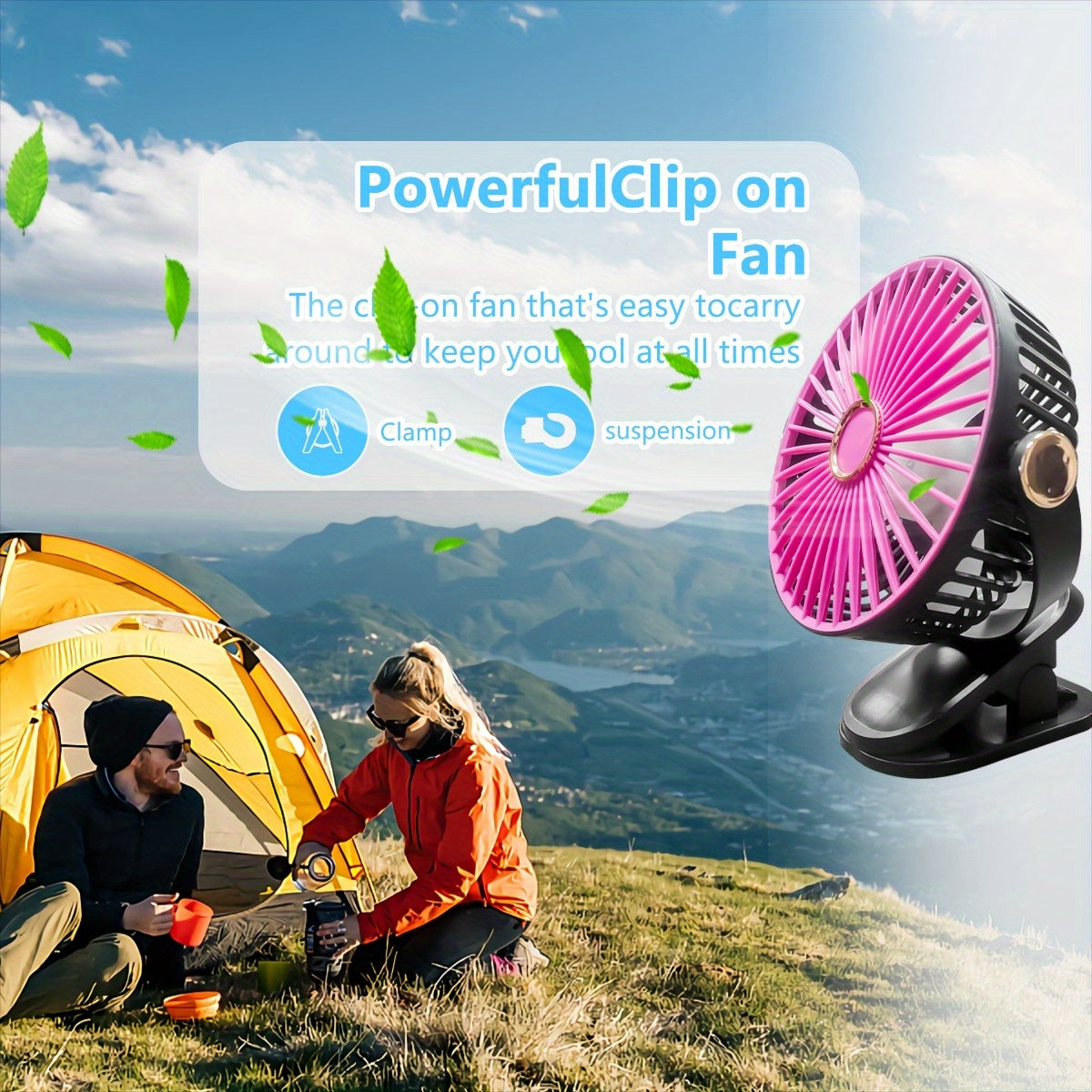 Rechargeable LED Camping Fan with 5-Speed Adjustable Air Circulation and 360° Rotation