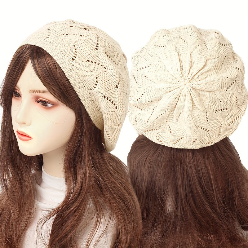 Women’s Breathable Acrylic Beret Hat for Daily Wear with Elastic Fit and Woven Design