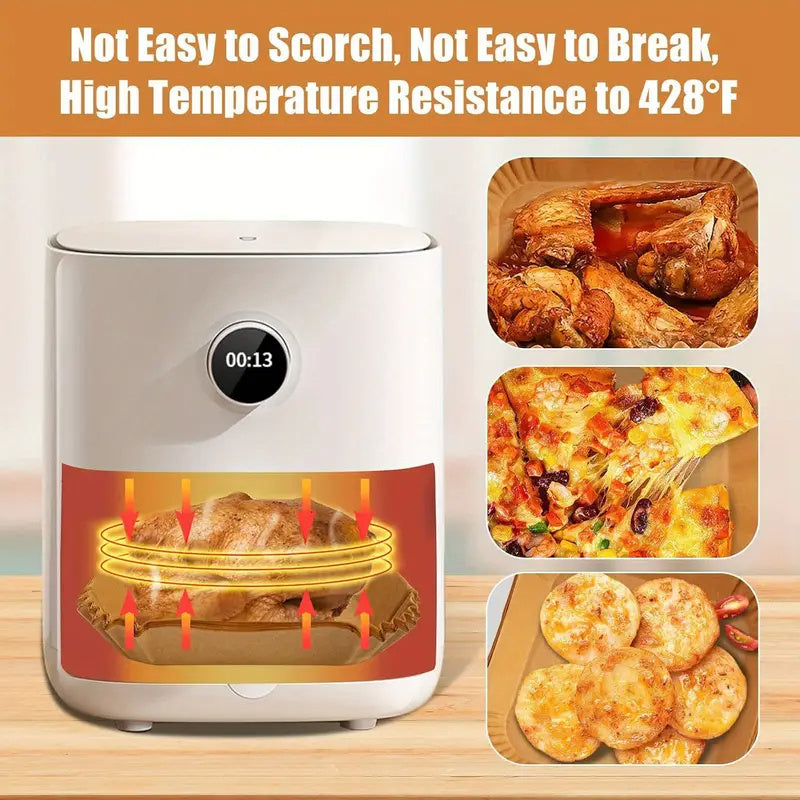 Square Air Fryer Liners Pack of 100 Food Grade Heat Oil Resistant Baking Roasting Microwave