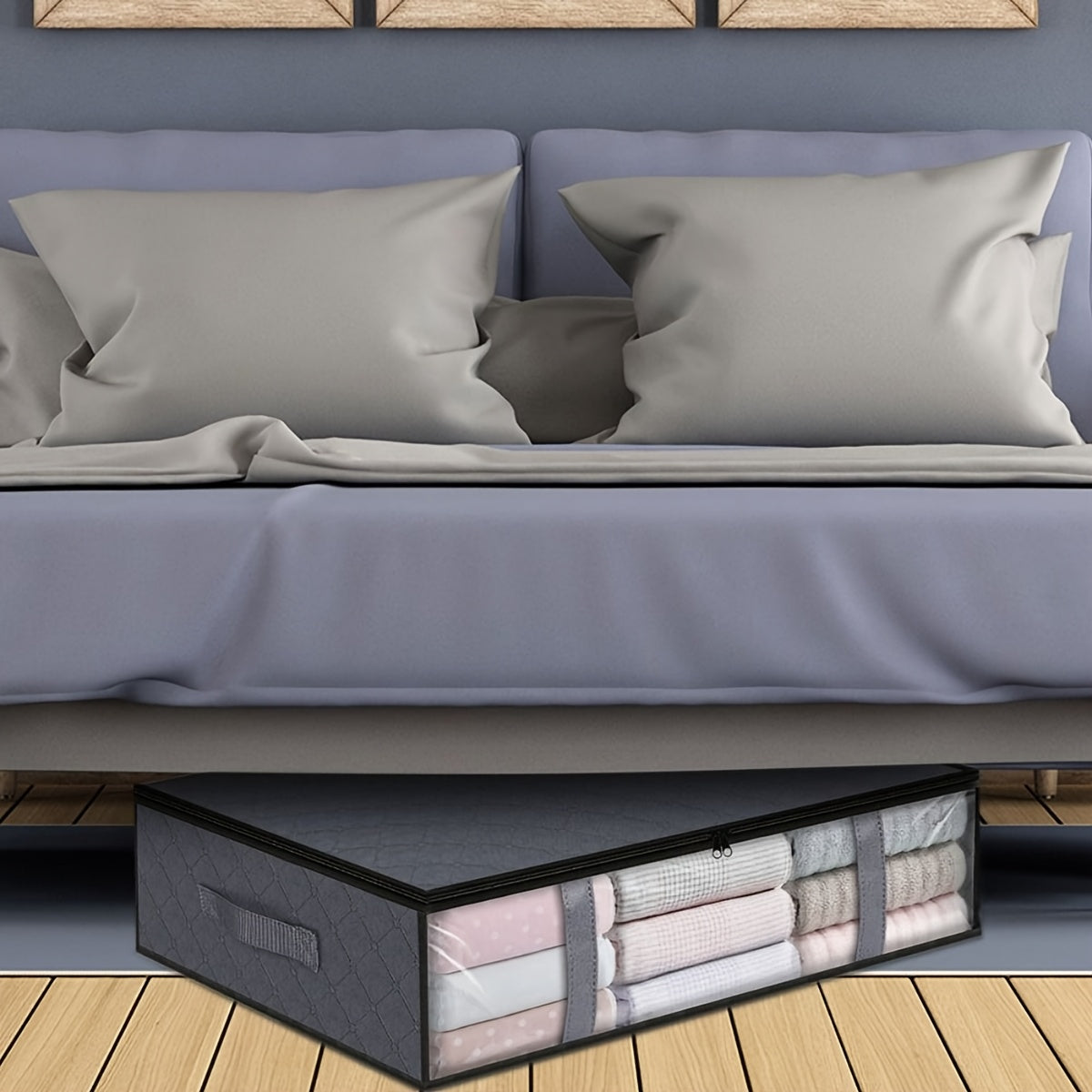 Underbed Storage Bag Set with Moisture-Proof Plastic Windows for Clothes and Blankets