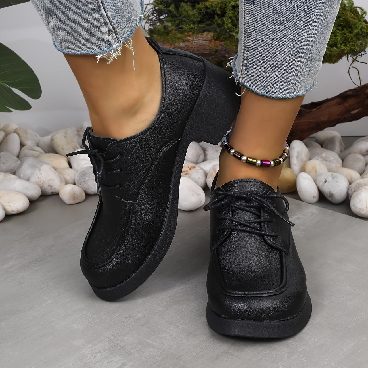 Women's Black Oxford Shoes Loafers With Soft Sole All-Season