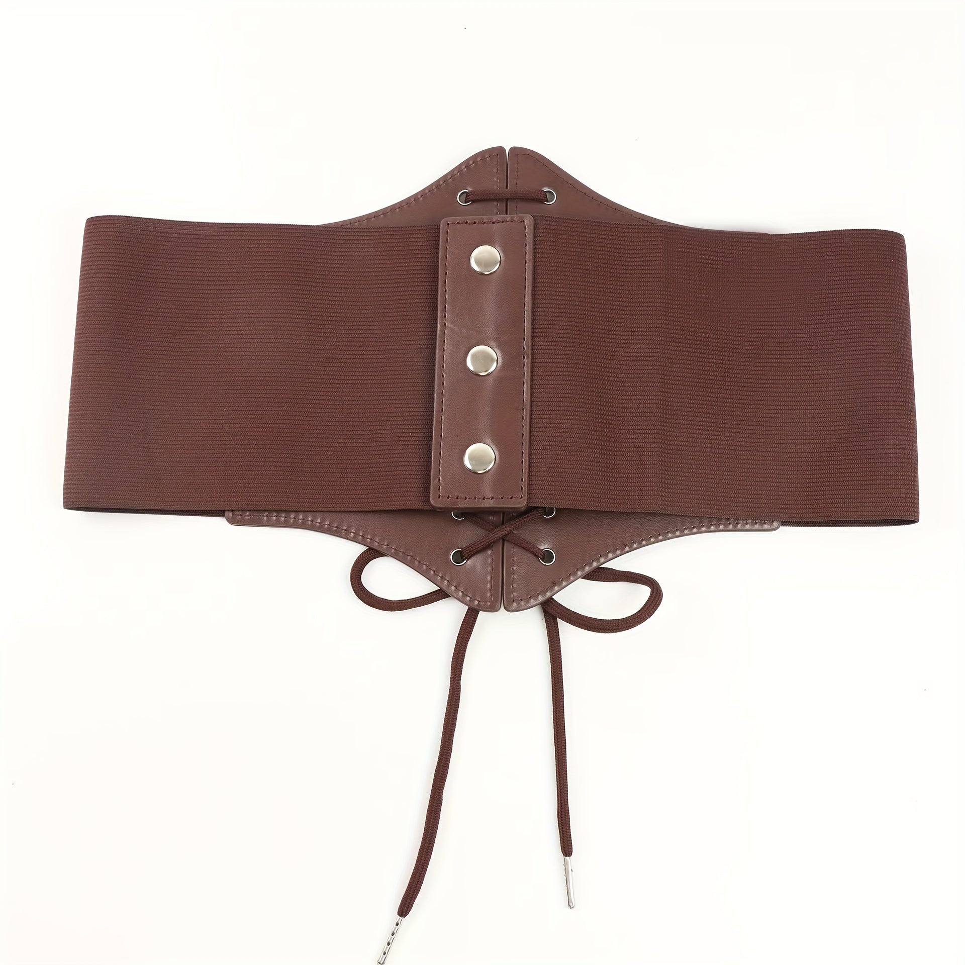 Women's Brown Lace-Up Corset Belt with Mesh Overlay and Zipper Closure for Dresses and Casual Wear