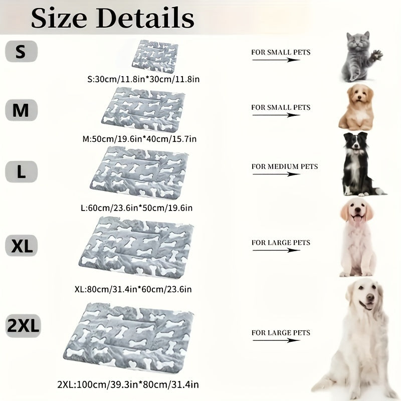 Pet Bed Dual-Side Grey Bone Pattern Machine Washable for Small to Large Dogs