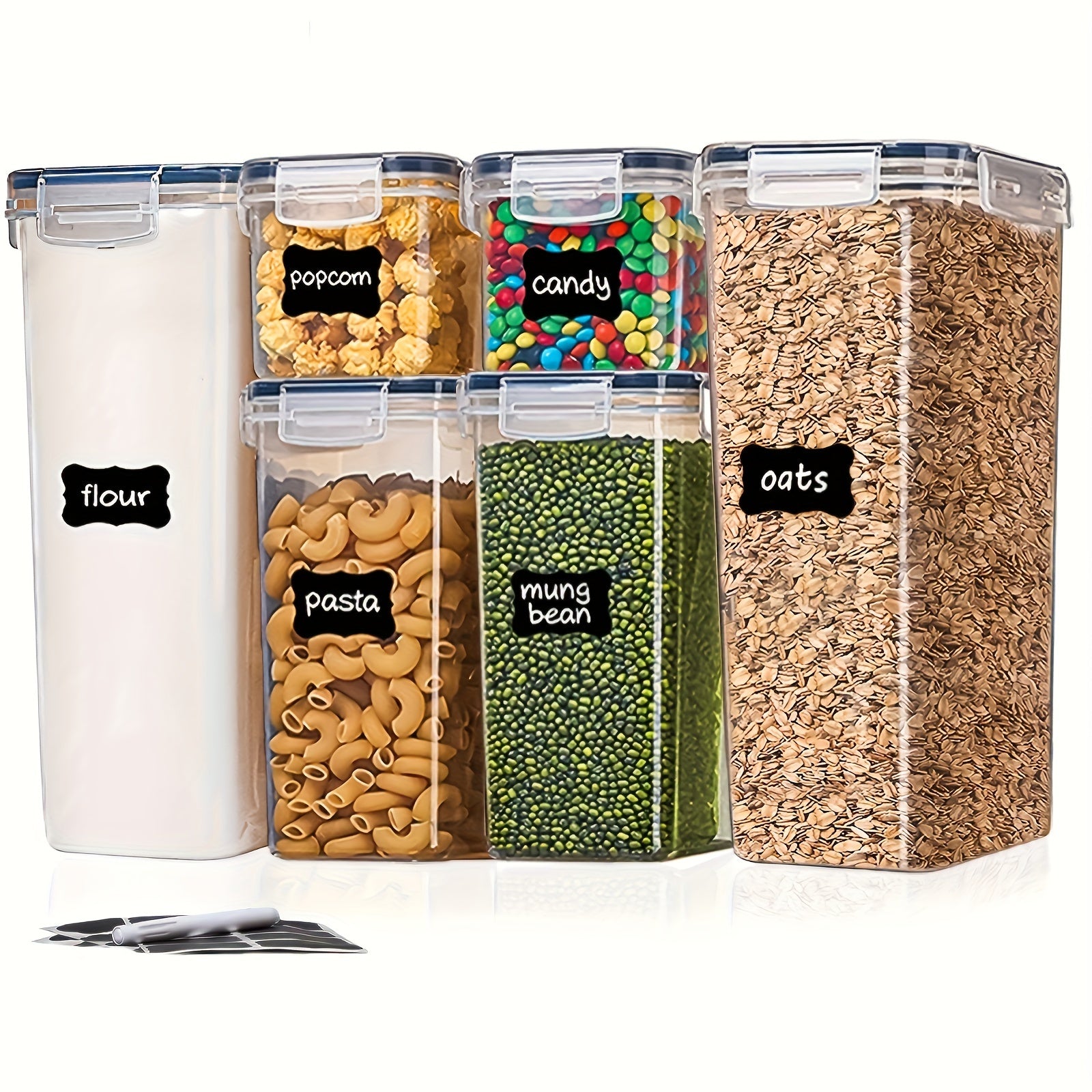 6-Piece BPA-Free Food Storage Container Set with Labels for Pantry Organization