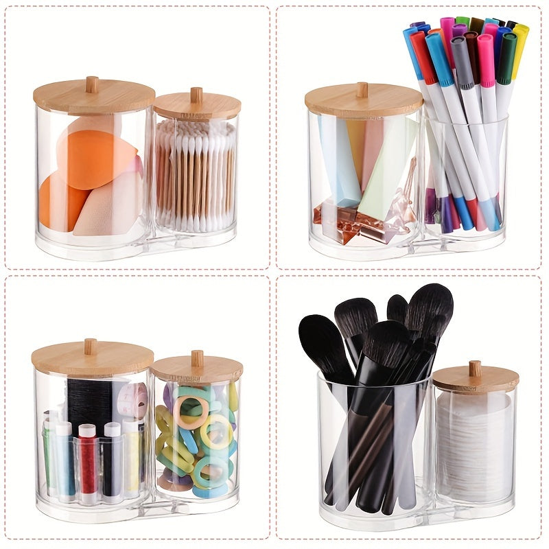 Cotton Pad Holder with Bamboo Lid Bathroom Organization Accessory for Men and Women