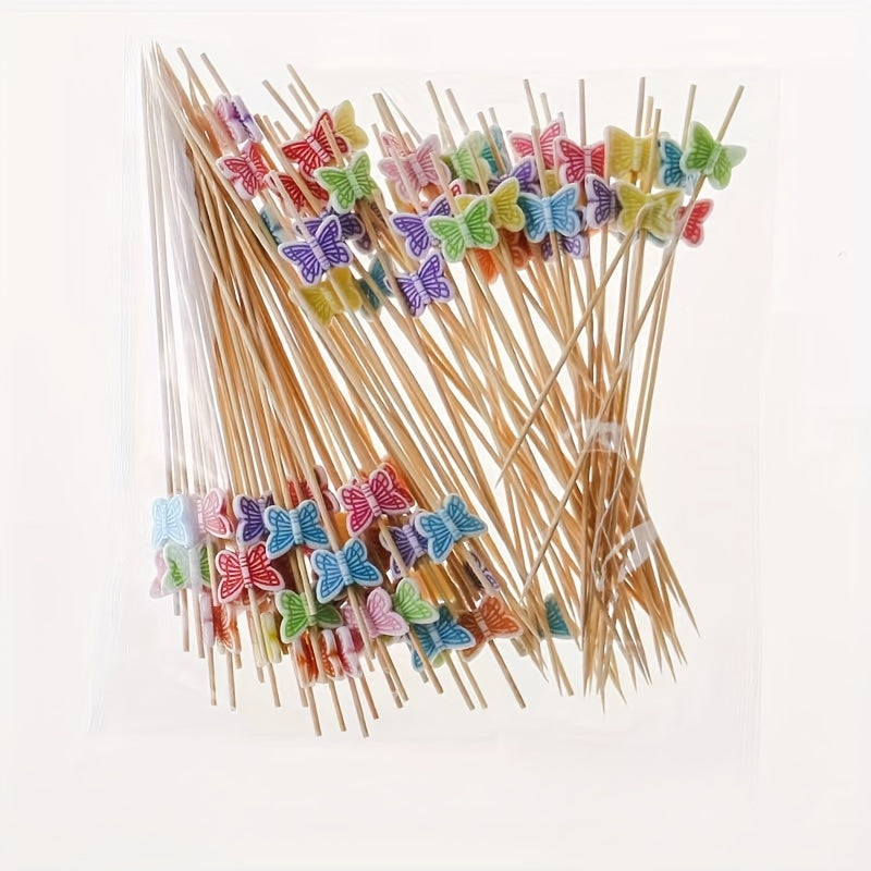 Colorful Bamboo Cocktail Picks with Butterfly Design Assorted Colors for Parties