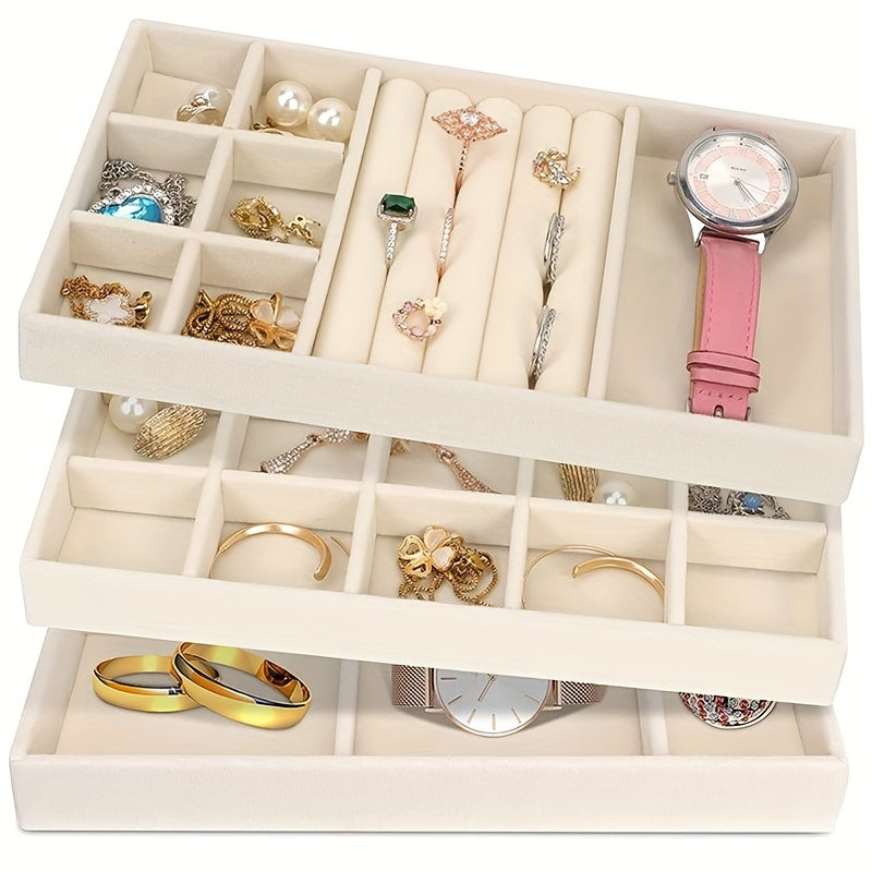 Bandeja organizadora de joyas de terciopelo para pendientes, anillos y collares
