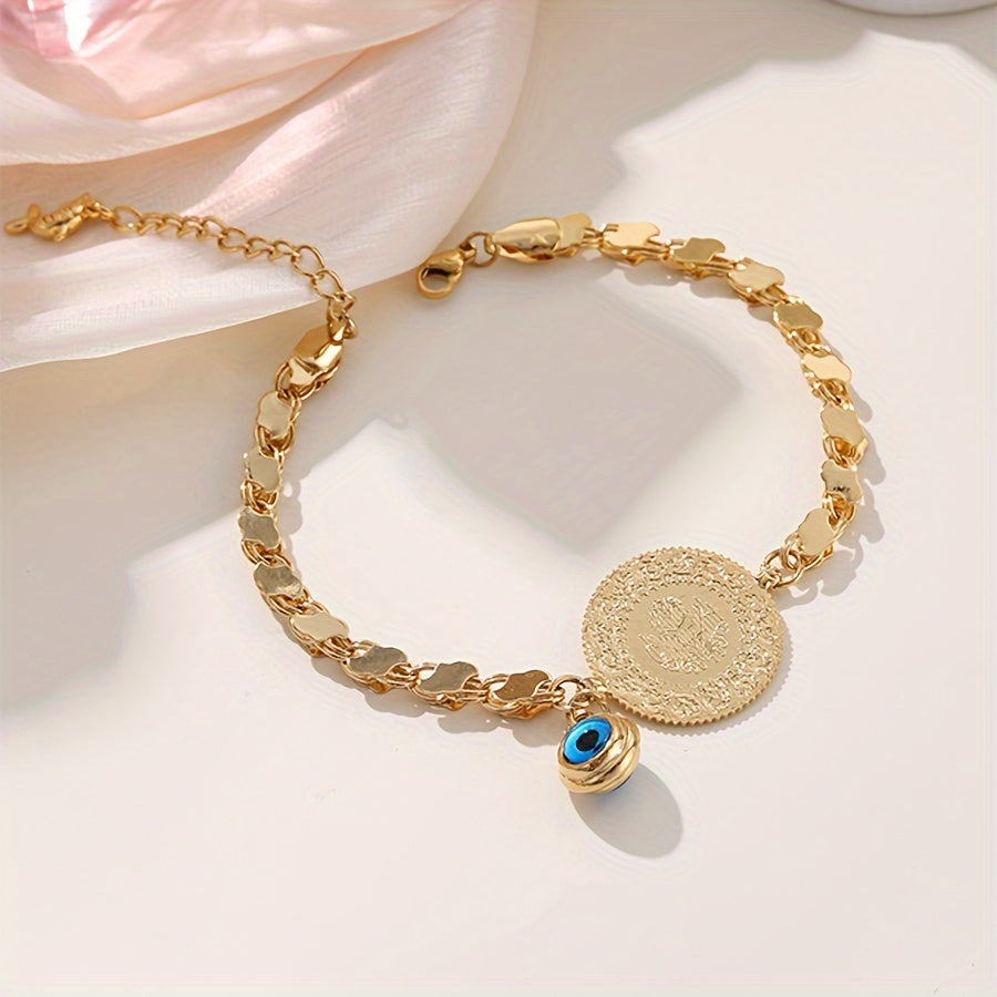 Chiroyli Qo'lda Yasalgan Yomon Ko'z Charm Bilaguzuk - Har Kun Ki Ki Wearing Uchun Ideal, Noyob Oltin Qoplangan Mis Tangalar Bilan