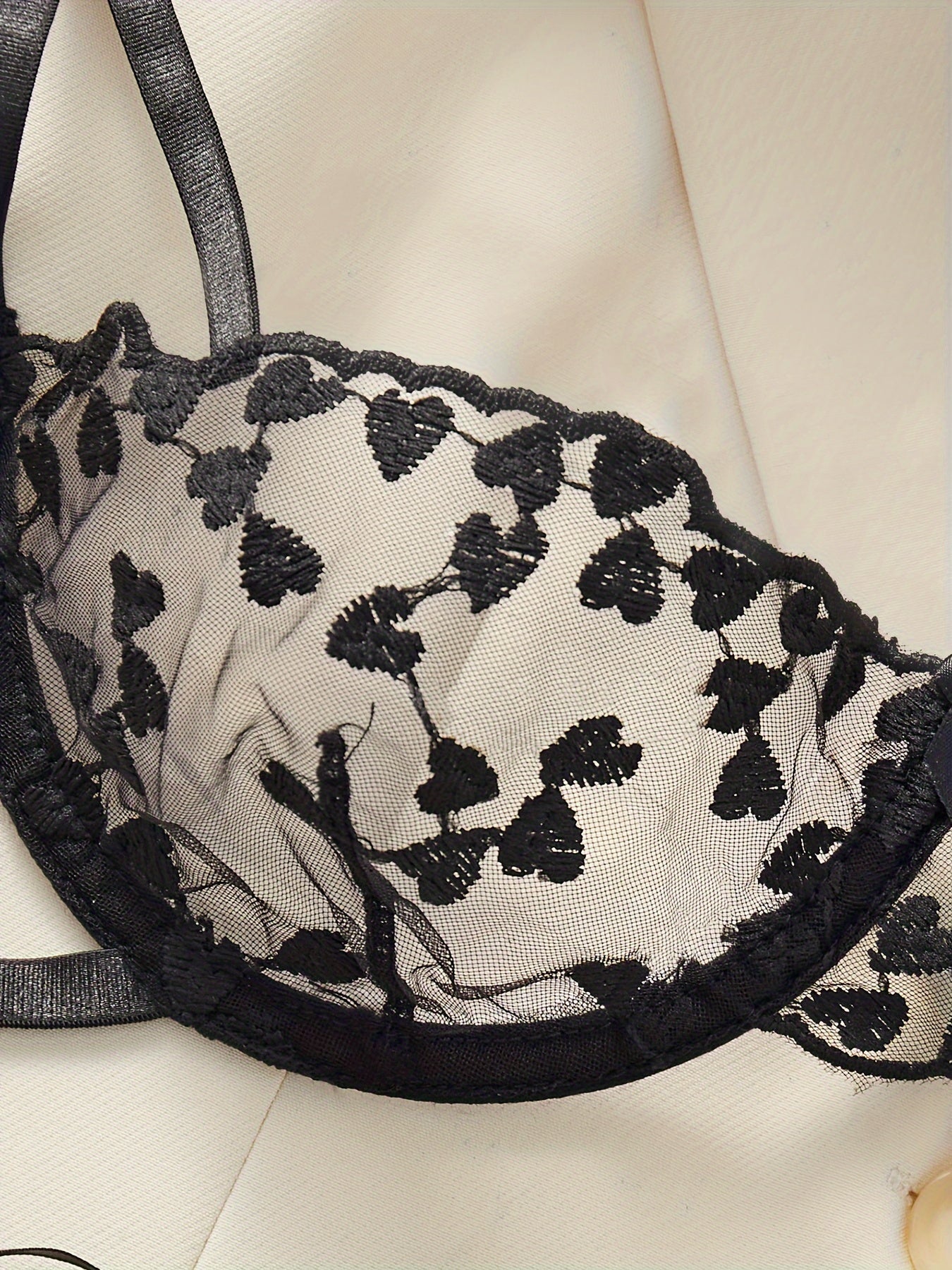 Women's Heart Pattern Lingerie Set with Semi-See-Through Fabric