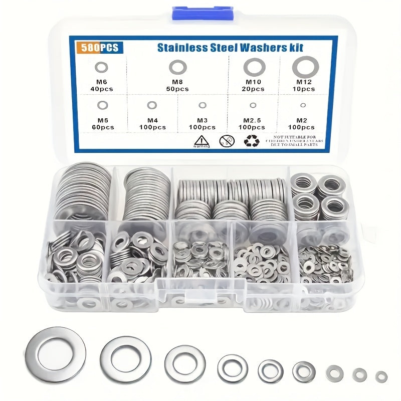 Stainless Steel Flat Washers Assortment Kit with Storage Box for Screws and Bolts