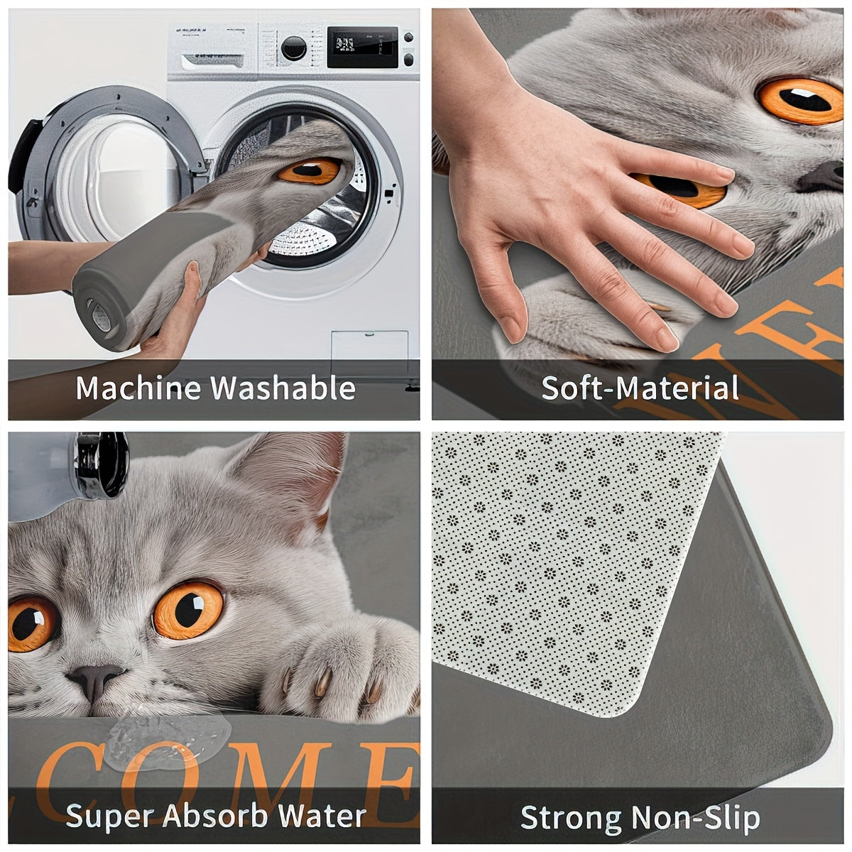Cat-Inspired Non-Slip Door Mat Durable Polyester Entrance Rug for Home Decor