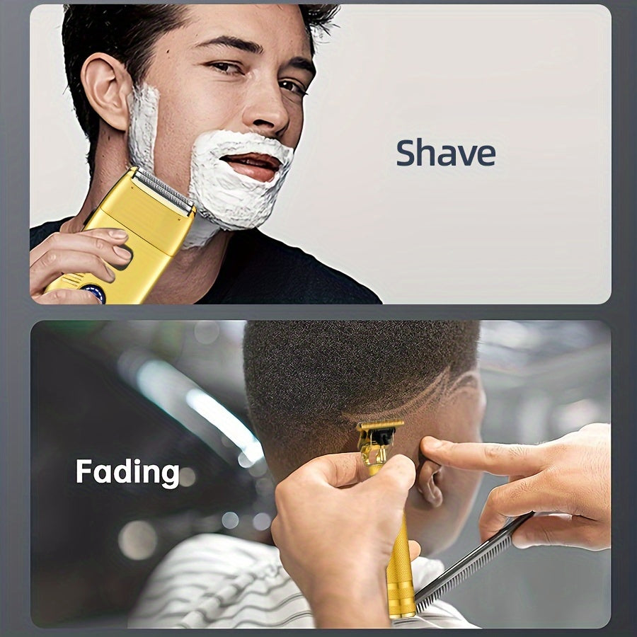 Set de afeitadora eléctrica y recortadora de barba, recargable por USB, cuchillas de acero inoxidable, pantalla digital, afeitadora de lámina